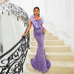 Sequined V-neck banquet evening dress