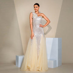 Slim Fit Hip-hugging Sequined Slit Banquet Evening Dress