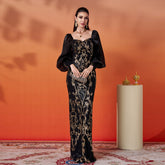 Square neck hip-hugging sequined banquet evening dress