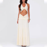 V-Neck Ruffled Top With Navel-Baring Long Skirt