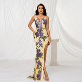 V-neck hip-hugging sequined banquet slit evening dress