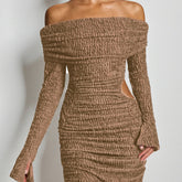Chanel style textured knitted one-shoulder dress