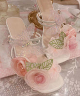 Original Slide Sandals Peep Zircon Butterfly Design Toe Flower