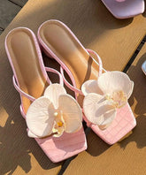 Pink Floral Sandals Peep Slide Splicing Toe Chunky