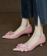 Heel Pink Floral Toe Splicing Unique High Pointed Sheepskin