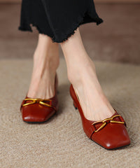 Red Chunky Heel Cowhide Leather Splicing