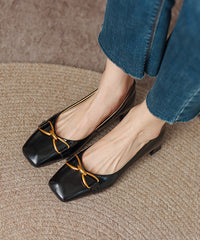 Red Chunky Heel Cowhide Leather Splicing