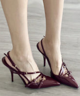 Leather High Faux Heels Sandals Pointed Splicing Red Toe