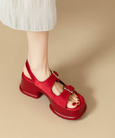 Splicing Buckle Leather Strap Platform Chic Sandals Red Faux