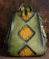 Capacity Retro Calf Leather Durable Backpack Bag Green Large