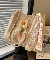 Straw Capacity Shoulder Woven Bag Beige Large Style
