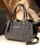 Black Zircon Large Capacity Faux Leather Tote Handbag