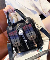 Black Zircon Patchwork Sequin Leather Backpack Bag