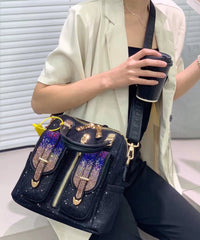 Black Zircon Patchwork Sequin Leather Backpack Bag