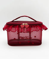 Red Stylish Ruffled Embroideried Handbag Tote Tulle