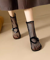Breathable Zippered Boots Splicing Mesh Stylish Out Hollow Black