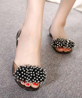 Black Transparent Flat Bottomed Crystal Bead Fish Mouth Sandals