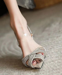 Silver Transparent Slim Heel Sandals Zircon Pointed Toe