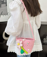 Summer Pink Floral Cute Mini Woven Messenger Bag