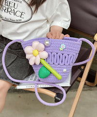 Summer Pink Floral Cute Mini Woven Messenger Bag