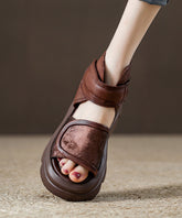 Brown Platform Strap Splicing Vintage Buckle Peep Sandals Toe
