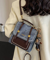 Vintage Denim Blue Patchwork Zircon Messenger Bag