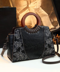 Vintage Embroidery Zircon Faux Leather Tote Handbag