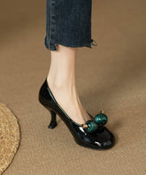 Ball Decorated Splicing Stiletto Heels Black Faux Leather