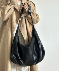 Black Large Capacity Faux Leather Satchel Handbag