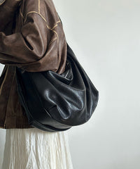 Black Large Capacity Faux Leather Satchel Handbag