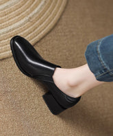 Brown Cowhide Leather Chunky Heel Penny Loafers