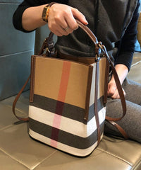 Brown Plaid Versatile Faux Leather Messenger Bag