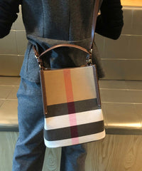 Brown Plaid Versatile Faux Leather Messenger Bag