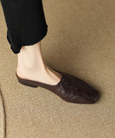 Sandals Splicing Square Toe Brown Slide Comfy