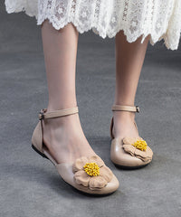 Floral Splicing Walking Sandals Green Cowhide Leather