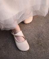 Leather Water Out Beige Cowhide Sandals Hollow