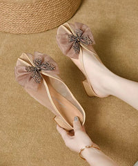 Splicing Chunky Black Tulle Bow Slide Sandals