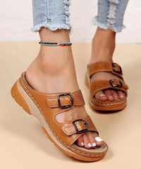 Splicing Wedge Yellow Slide Sandals Hollow Out Peep Toe