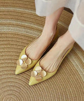 Yellow Sequined Splicing Kitten Heel Pointed Toe