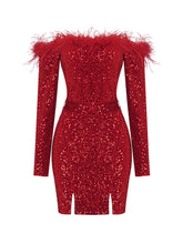 RETA Feathers & Sequins Mini Dress