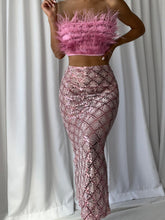 MAGLINA Feather Top & Sequins Skirt Set in Pink