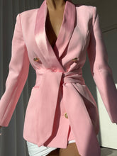 Belted Double-Breasted Crêpe Blazer in Pink
