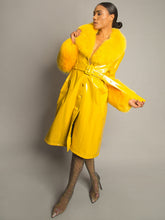 Patent Leather Coat w/ Fox Fur In Yellow