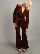 HINIYA Velvet Blazer & Flared Pants Set in Brown