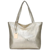 Bag Faux Large Tote Embossed Croc Silver Capacity