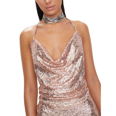 Self Love Metallic Mesh Crystal Straps Mini Dress
