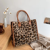 Leopard Bag Fur Brown Leather Faux Print with Tote