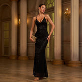 V-neck sequined slim-fit banquet mermaid evening dress