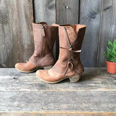 Flat-Bottomed Flanged Side Zipper Boots