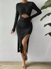 Hollowed-Out Slit Figure-Hugging Dress